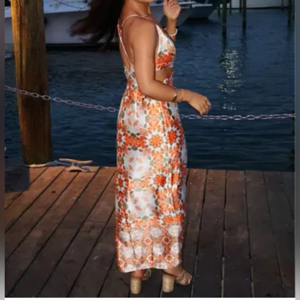 House of Harlow 1960 Orange Floral Cut-out Strappy Maxi Dress. Brand NWT - Picture 3 of 12